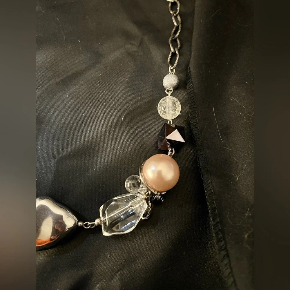 Pink, Silver,Pearl and Plasic Retro Long Necklace